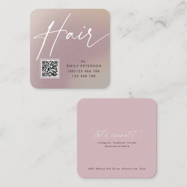 QR code modern chic hair styling  Square Business Card (Front/Back)