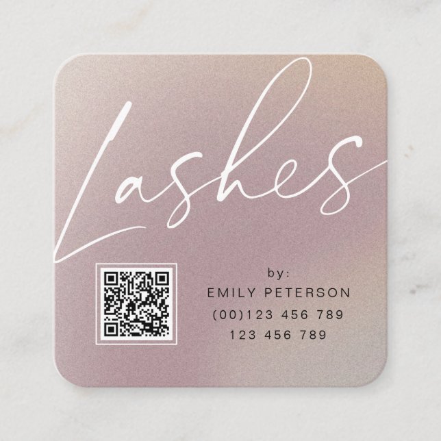 QR code modern chic lashes extension   Square Business Card (Front)