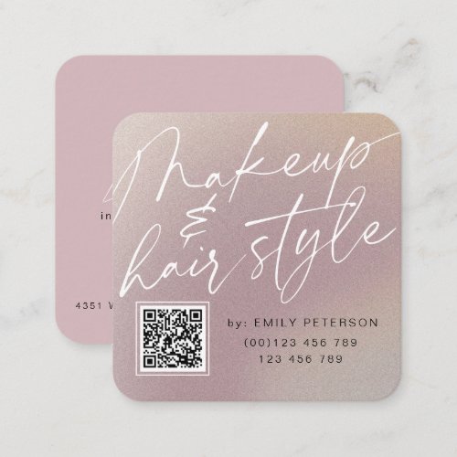 QR code modern chic makeup and hair style  Square Business Card
