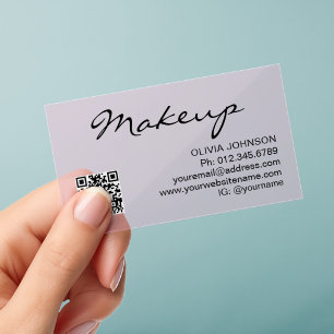 QR Code Modern Chic Makeup Artist Pink Transparent Clear Business Cards