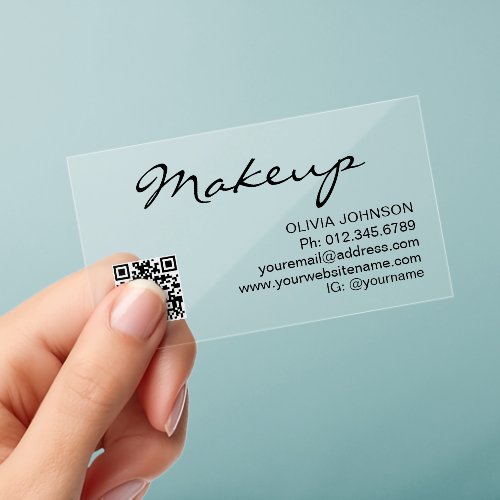 QR Code Modern Chic Makeup Artist Transparent Clear Business Cards