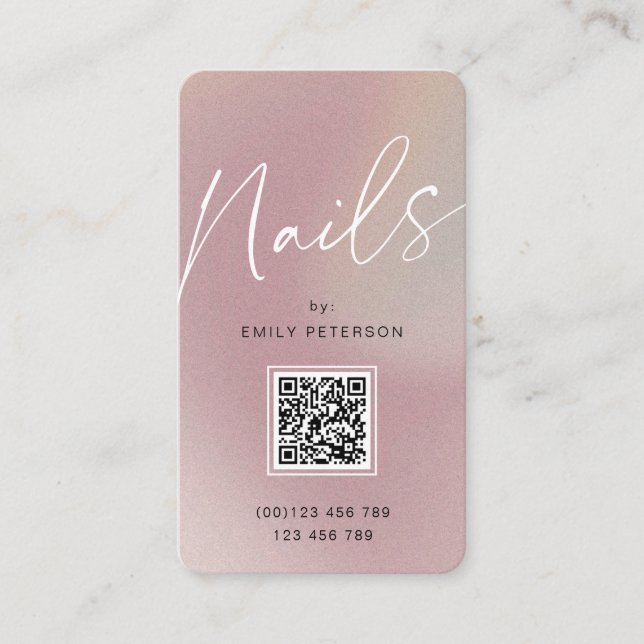 QR code modern chic nails vertical Business Card (Front)