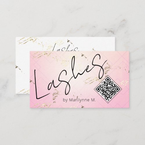 QR Code Modern Chic Pink Lashes Business Card