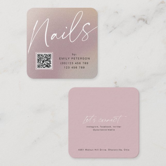 QR code modern chic stylish nails  Square Business Card (Front/Back)