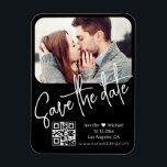 qr code modern chic wedding photo save the date  magnet<br><div class="desc">qr code modern chic white handwriting black background wedding photo Save the Date magnet, custom.
you can change background color and font color and style.</div>