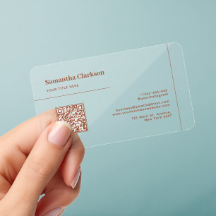 QR Code Modern Classic Minimalist Terracotta Line Clear Business Cards