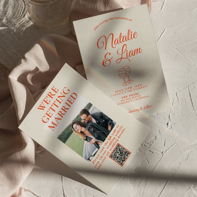 QR Code Modern Colorful Hand Drawn Retro Wedding Invitation (Creator Uploaded)