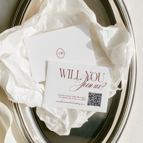 QR Code Modern Deep Terracotta Wedding RSVP Card