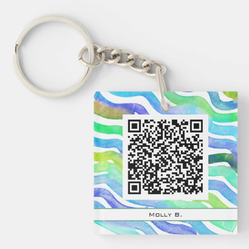 QR Code Modern Elegant Blue Designer Custom Keychain