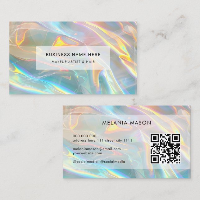 QR Code Modern Elegant Holographic iridescent Business Card (Front/Back)