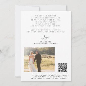 QR CODE modern elegant script photo wedding Thank You Card | Zazzle