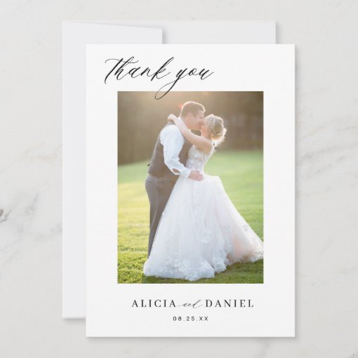 QR CODE modern elegant script photo wedding Thank You Card | Zazzle