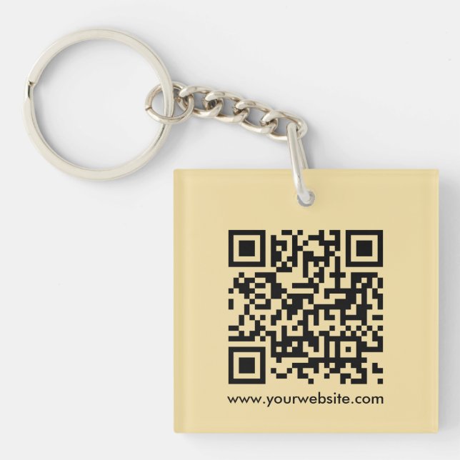 QR Code Modern Elegant Square Single Sided Gold  Keychain (Front)