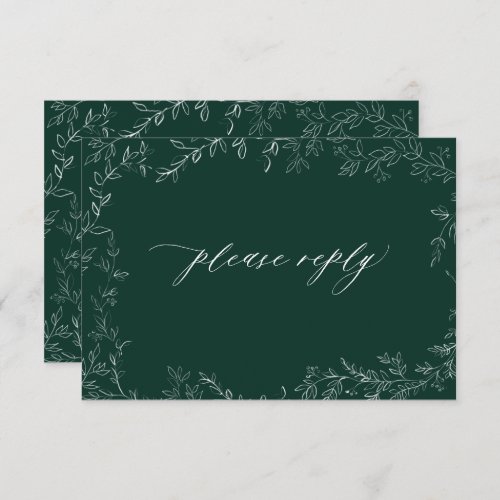 QR Code Modern Emerald Green Elegant Leaf Wedding RSVP Card