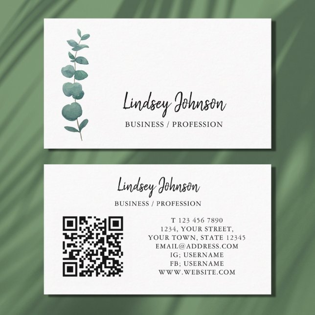QR Code Modern Eucalyptus Profession  Business Card (Creator Uploaded)