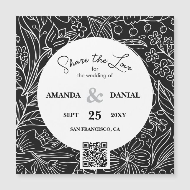 QR Code Modern  Floral Calligraphy Wedding Website (Front)