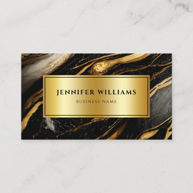 QR Code Modern Gold Black and White Marble Business Card (Front)