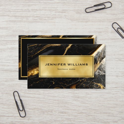 QR Code Modern Gold Black and White Marble Business Card