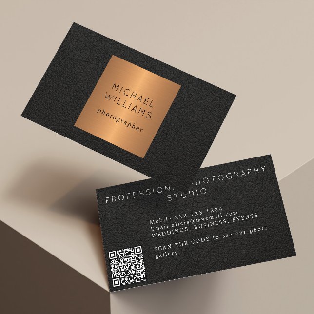 QR CODE modern gold black luxury professional Business Card (Creator Uploaded)