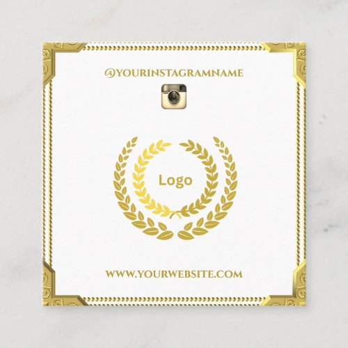  QR Code Modern Gold White Frame Square Business Card