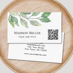 QR Code Modern Greenery  Business Card
