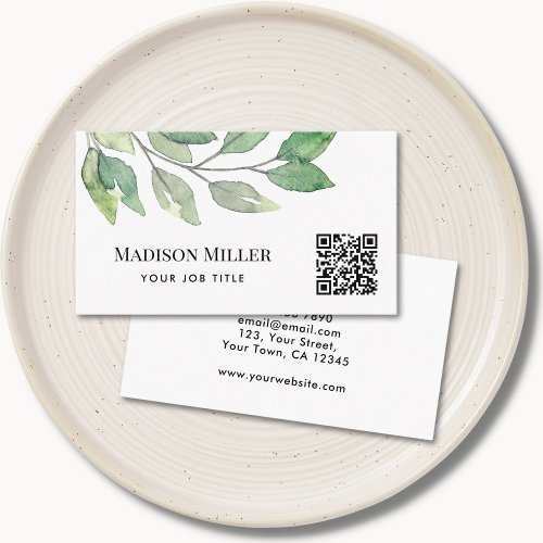 QR Code Modern Greenery  Business Card