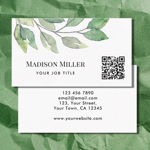 QR Code Modern Greenery  Business Card