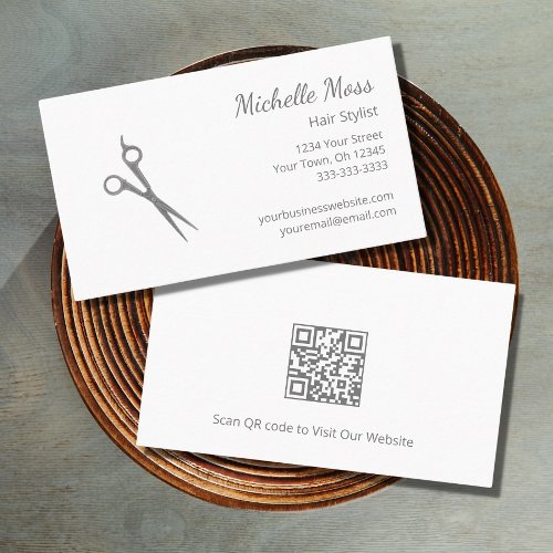 QR code Modern Hair Stylist Gray Scissors   Business Card