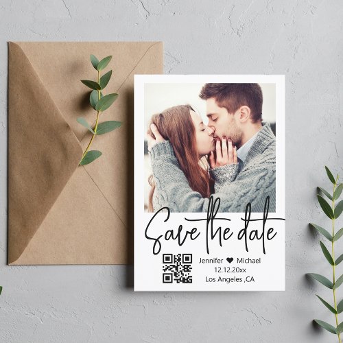 qr code modern handwriting  wedding photo save the date