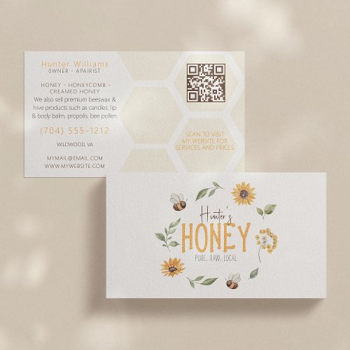 QR Code Modern Honeybee Wreath Apiarist Beekeeper  Business Card