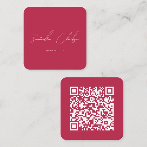 QR Code Modern Magenta Hot Pink Handwritten Script Square Business Card