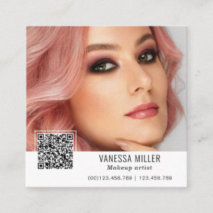 QR Code modern make up artist square Business Card