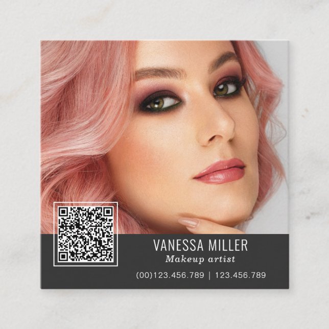 QR Code modern make up artist square Square Busine Square Business Card (Front)