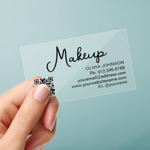 QR Code Modern Makeup Artist Transparent Clear Business Cards