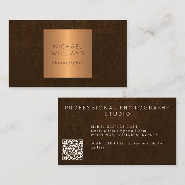 QR CODE modern metallic gold luxury professional Business Card (Front/Back)