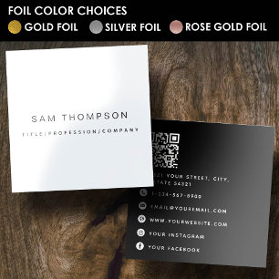 QR Code Modern Metallic Silver Foil Business Cards