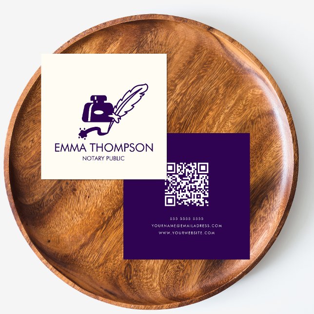QR Code | Modern Minimal Purple Notary Public  Square Business Card (Creator Uploaded)