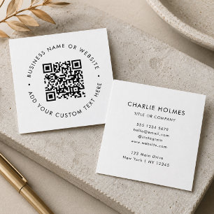QR Code Modern Minimal Simple White Professional Square Business Card
