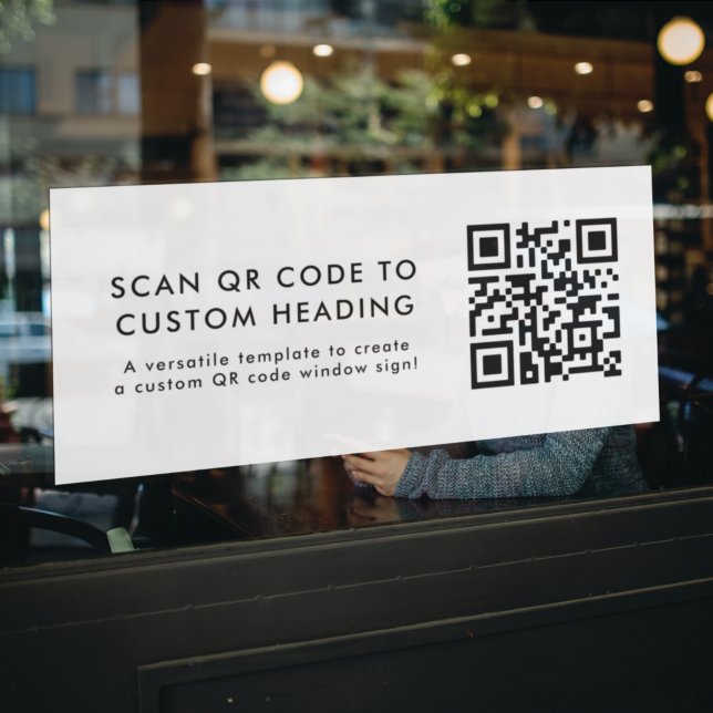 QR Code | Modern Minimal Simple White Promotional Window Cling (Professional editable sign template with interactive QR code for events & small business promotion.)