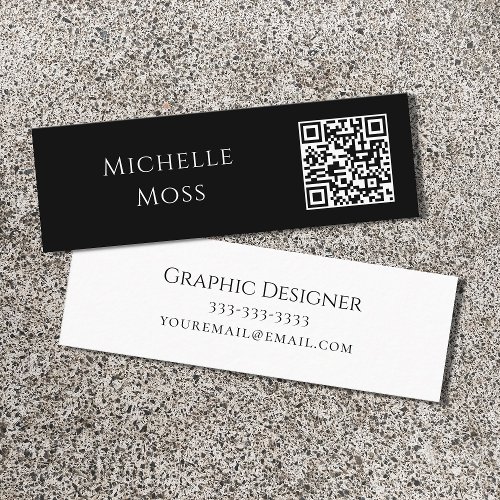 QR code Modern Minimalist Black White Mini Business Card