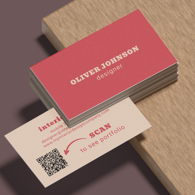 QR code modern minimalist bold typography red Business Card (Creator Uploaded)