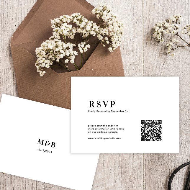  QR Code Modern Minimalist Bold Typography Wedding RSVP Card (Creator Uploaded)