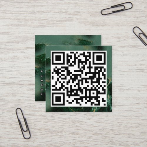 QR Code Modern Minimalist  Business Emerald Green Square Business Card