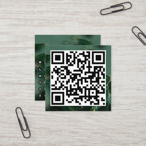 QR Code Modern Minimalist  Business Emerald Green Square Business Card