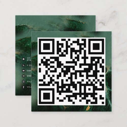 QR Code Modern Minimalist  Business Green Marble Calling Card