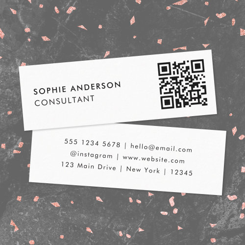 QR Code | Modern Minimalist Clean Simple White Mini Business Card