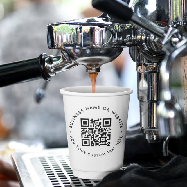 QR Code | Modern Minimalist Clean Simple White Paper Cups (Interactive editable QR code paper cups to promote your business, products or services.)