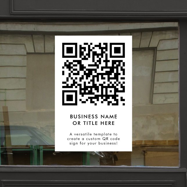 QR Code | Modern Minimalist Clean Simple White Window Cling (Professional editable sign template with interactive QR code for events & small business promotion.)