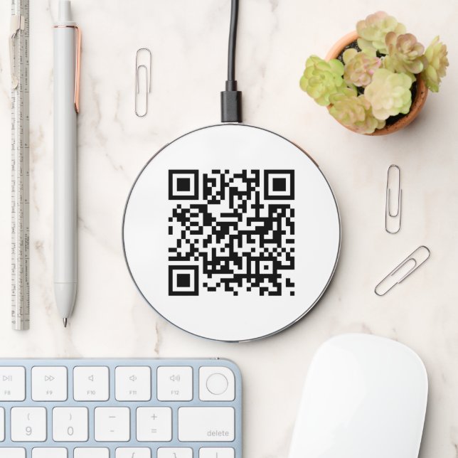QR Code | Modern Minimalist Clean Simple White Wireless Charger (Desk)