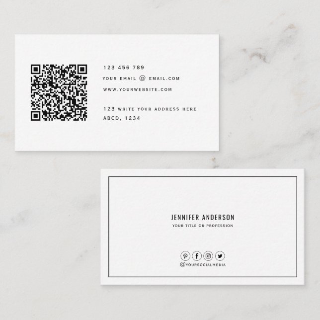 QR code Modern Minimalist Elegant Clean Simple  Bu Business Card (Front/Back)